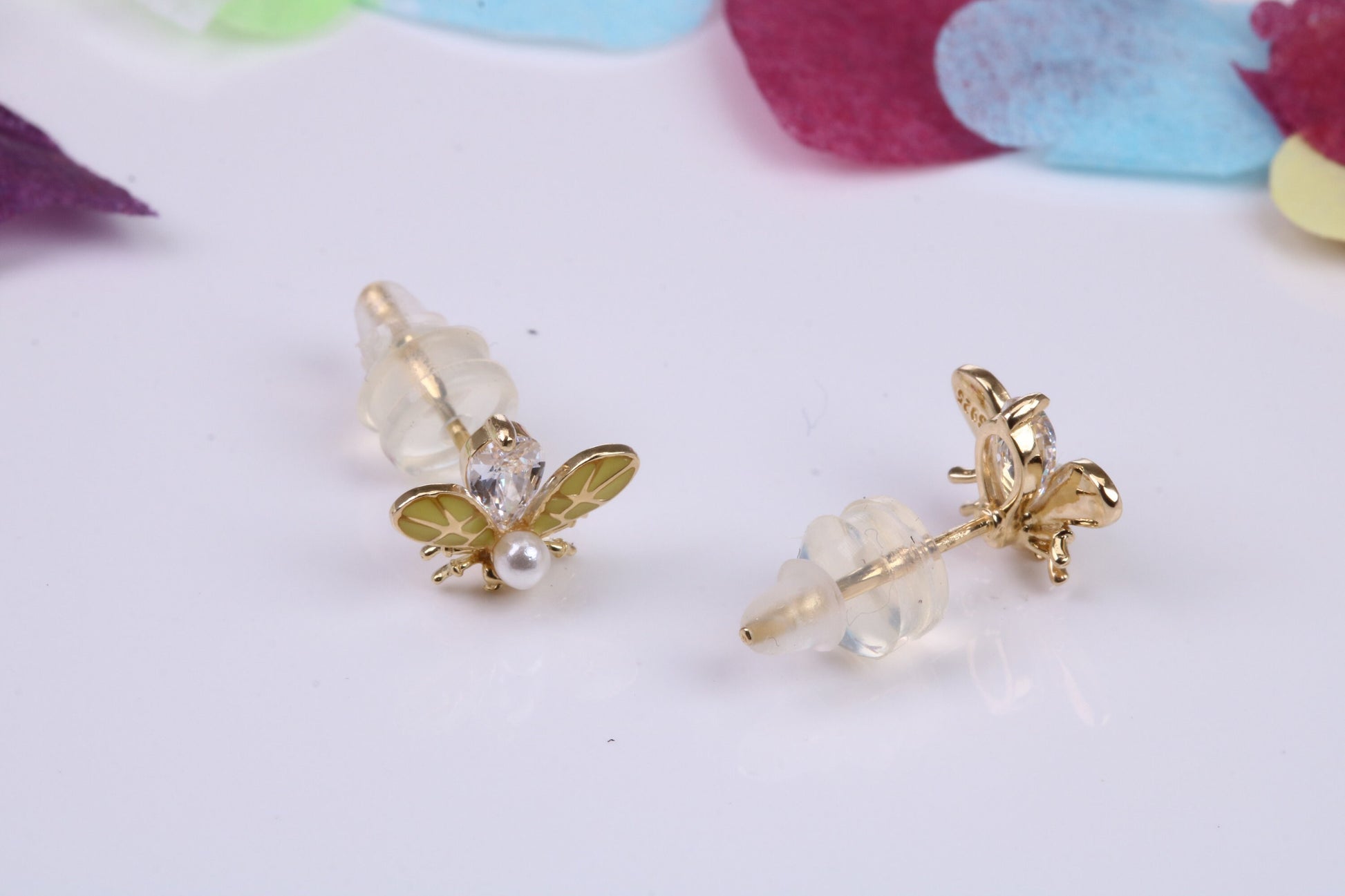 Fly Cubic Zirconia set Earrings, Very Dressy, Made from Solid 925 Grade Sterling Silver, Yellow Gold Plated