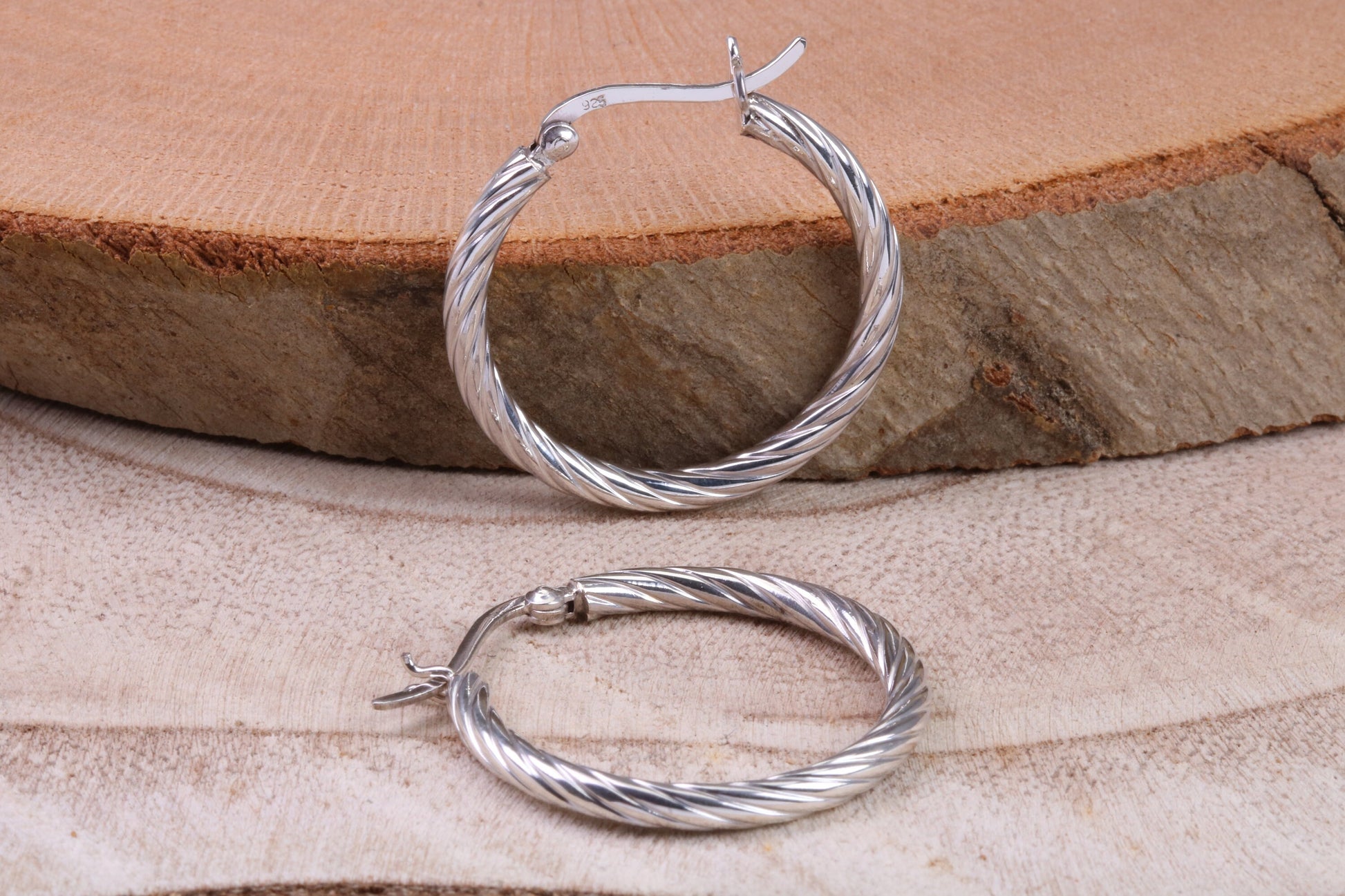 30 mm Round Hoop Creole Earrings Made from 925 Grade Sterling Silver