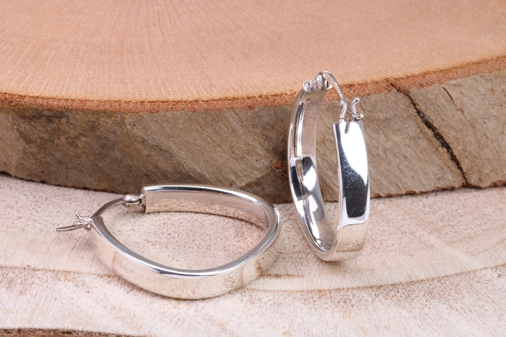 30 mm Long Hoop Creole Earrings Made from Solid 925 Grade Sterling Silver