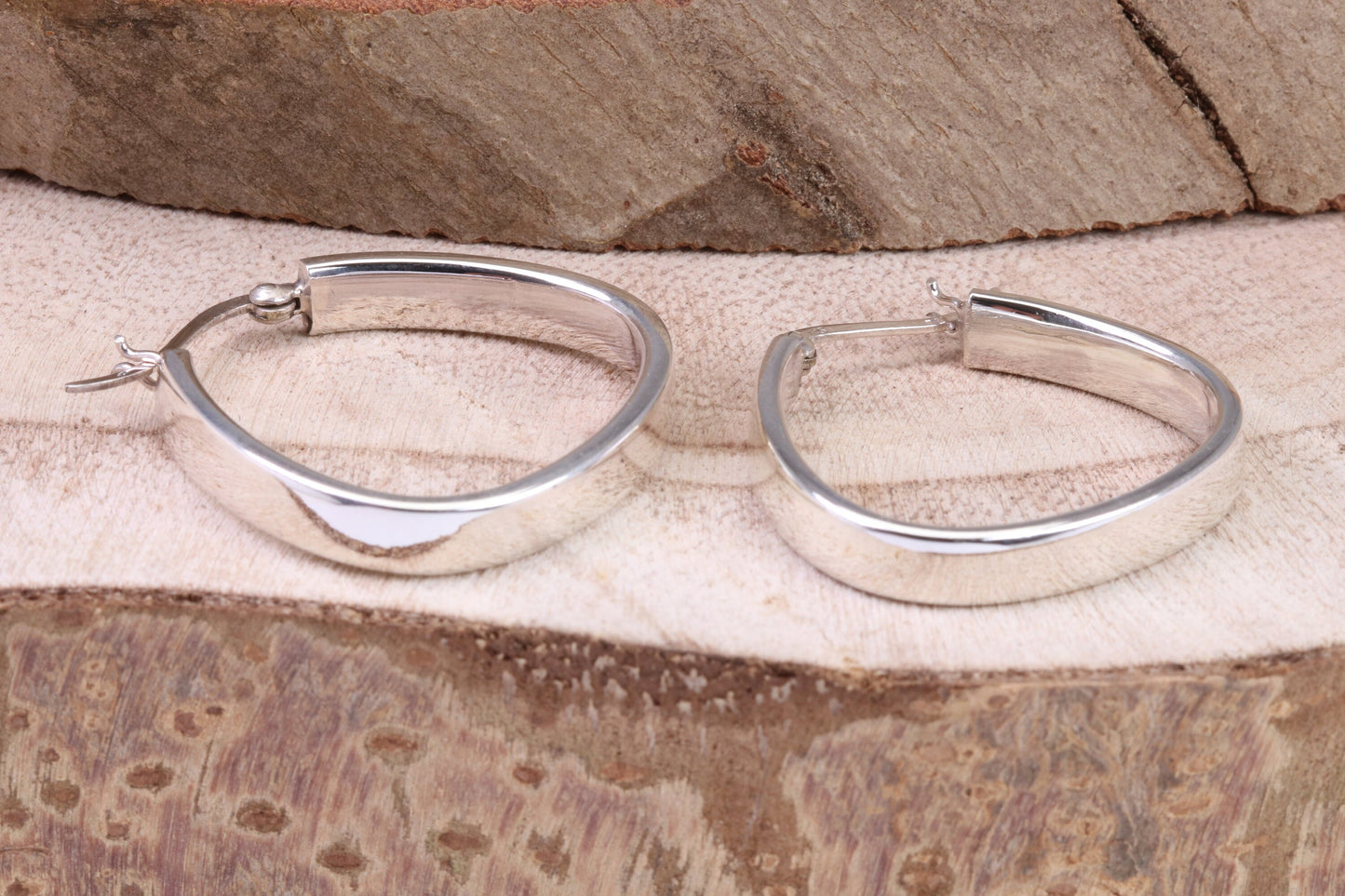 30 mm Long Hoop Creole Earrings Made from Solid 925 Grade Sterling Silver