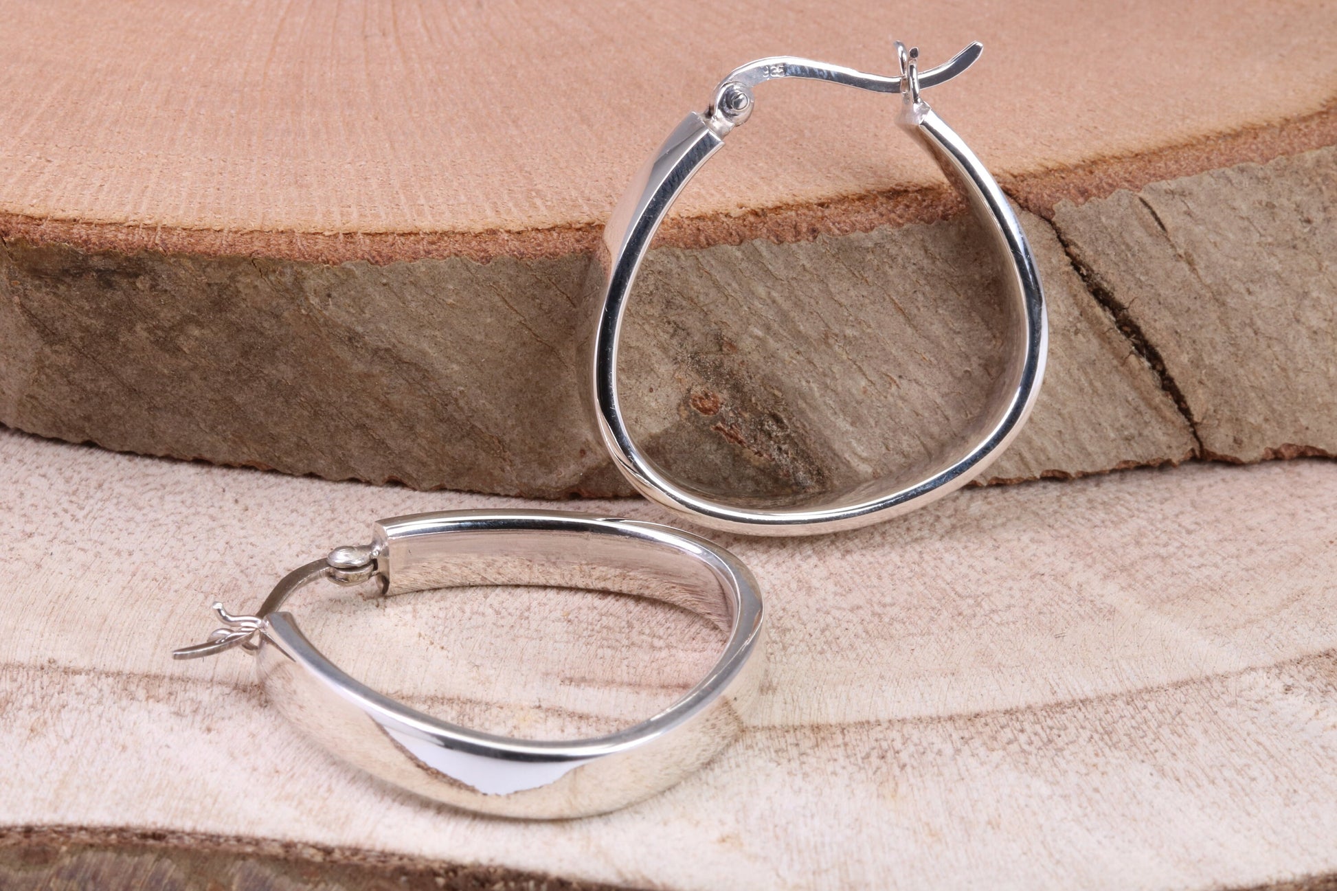 30 mm Long Hoop Creole Earrings Made from Solid 925 Grade Sterling Silver