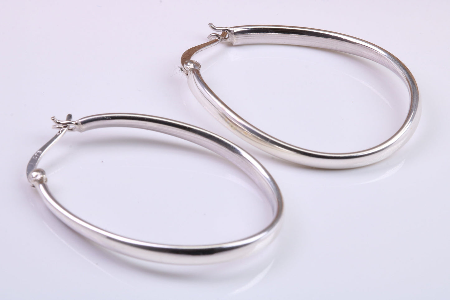 38 mm Long Hoop Creole Earrings Made from Solid 925 Grade Sterling Silver