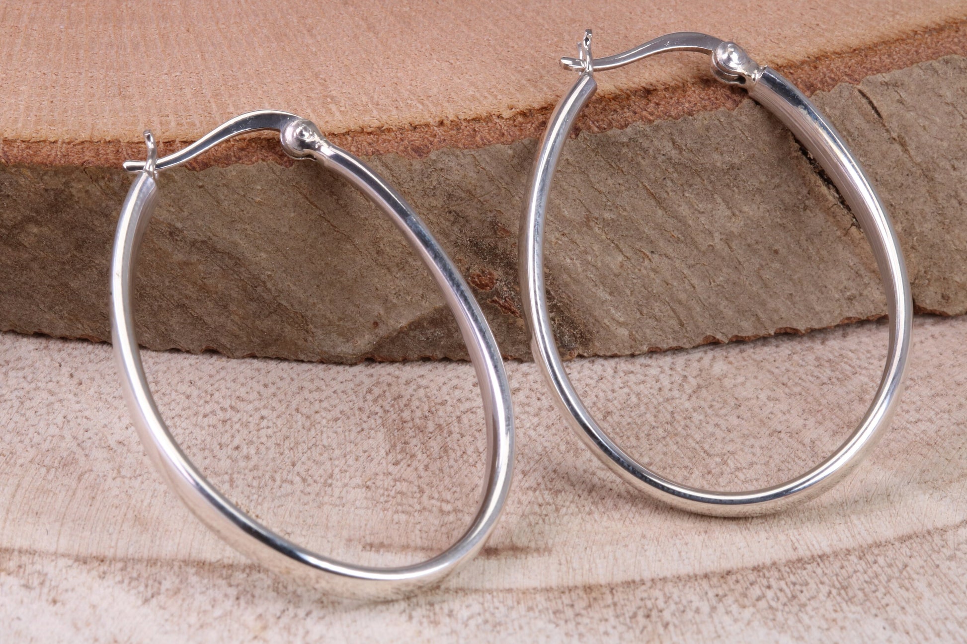 38 mm Long Hoop Creole Earrings Made from Solid 925 Grade Sterling Silver