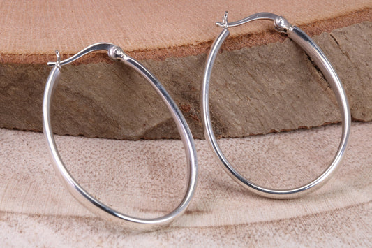 38 mm Long Hoop Creole Earrings Made from Solid 925 Grade Sterling Silver