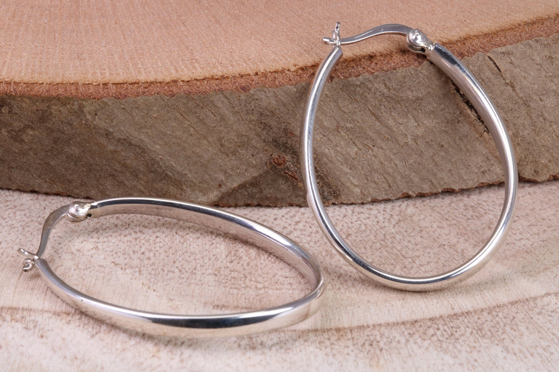 38 mm Long Hoop Creole Earrings Made from Solid 925 Grade Sterling Silver