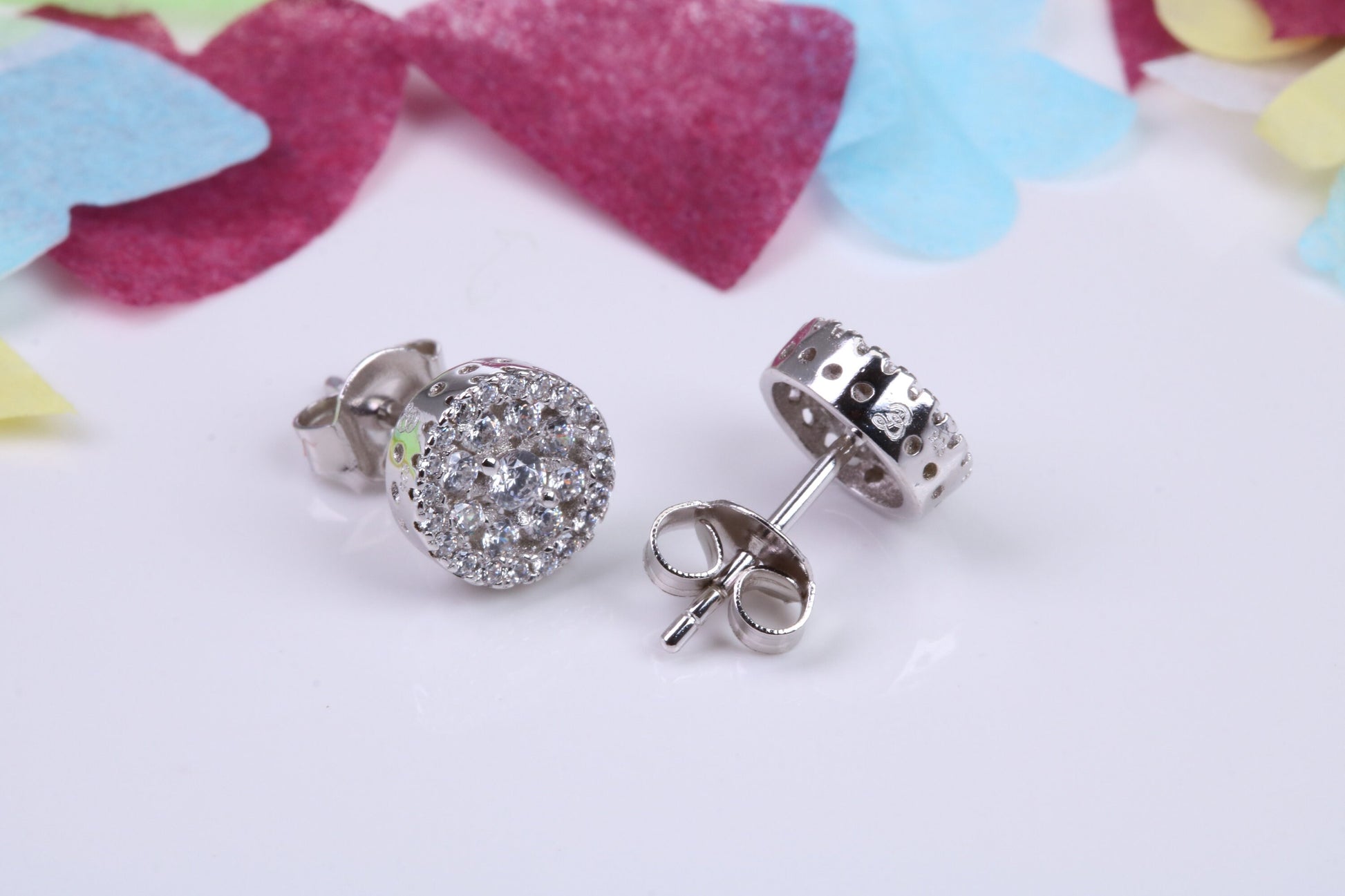8 mm Round Cluster Cubic Zirconia set Earrings, Very Dressy, Made from Solid 925 Grade Sterling Silver