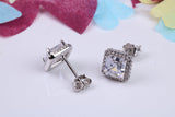 8 mm Square Cluster Cubic Zirconia set Earrings, Very Dressy, Made from Solid 925 Grade Sterling Silver