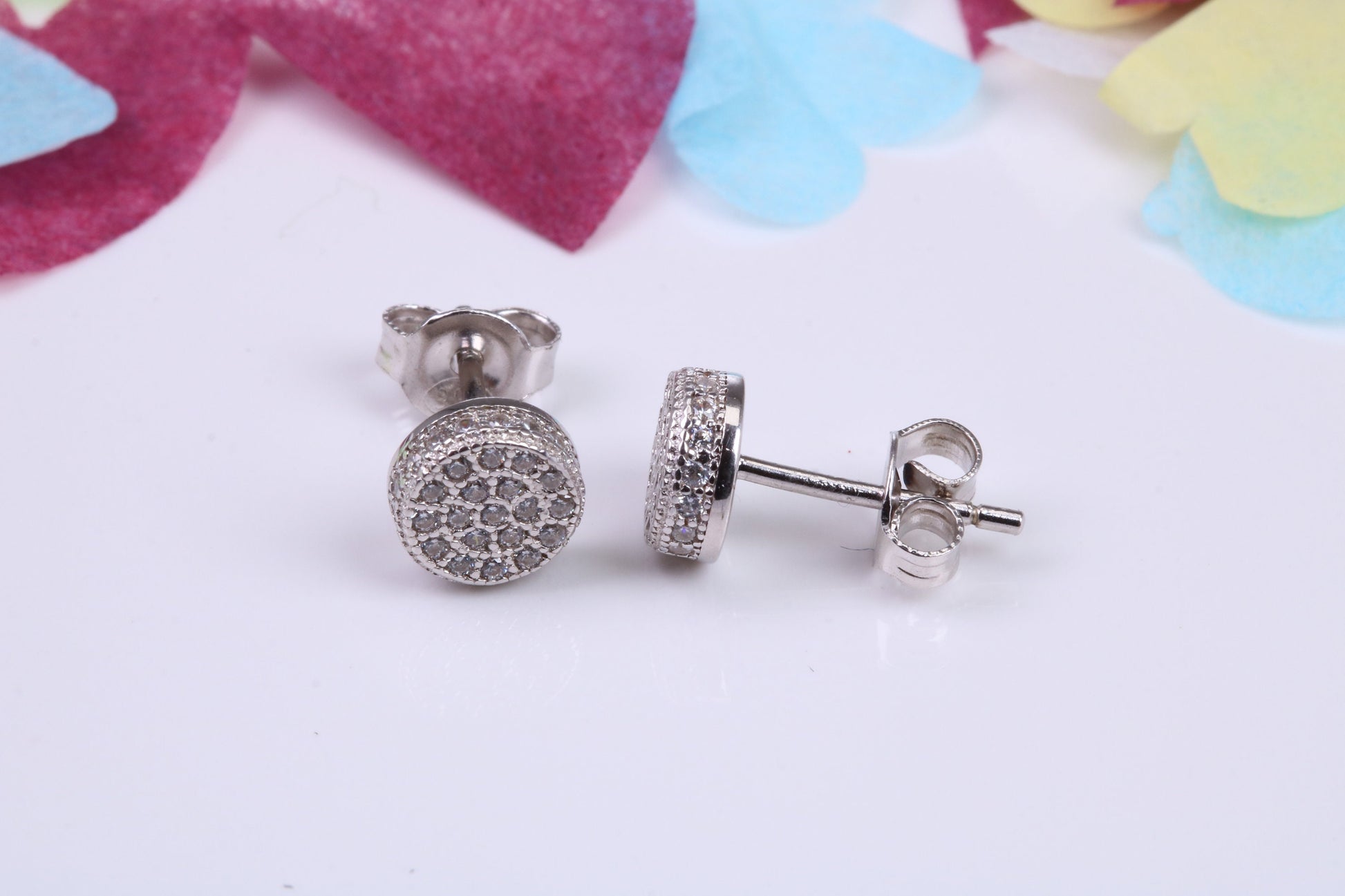7 mm Round Cluster Cubic Zirconia set Earrings, Very Dressy, Made from Solid 925 Grade Sterling Silver