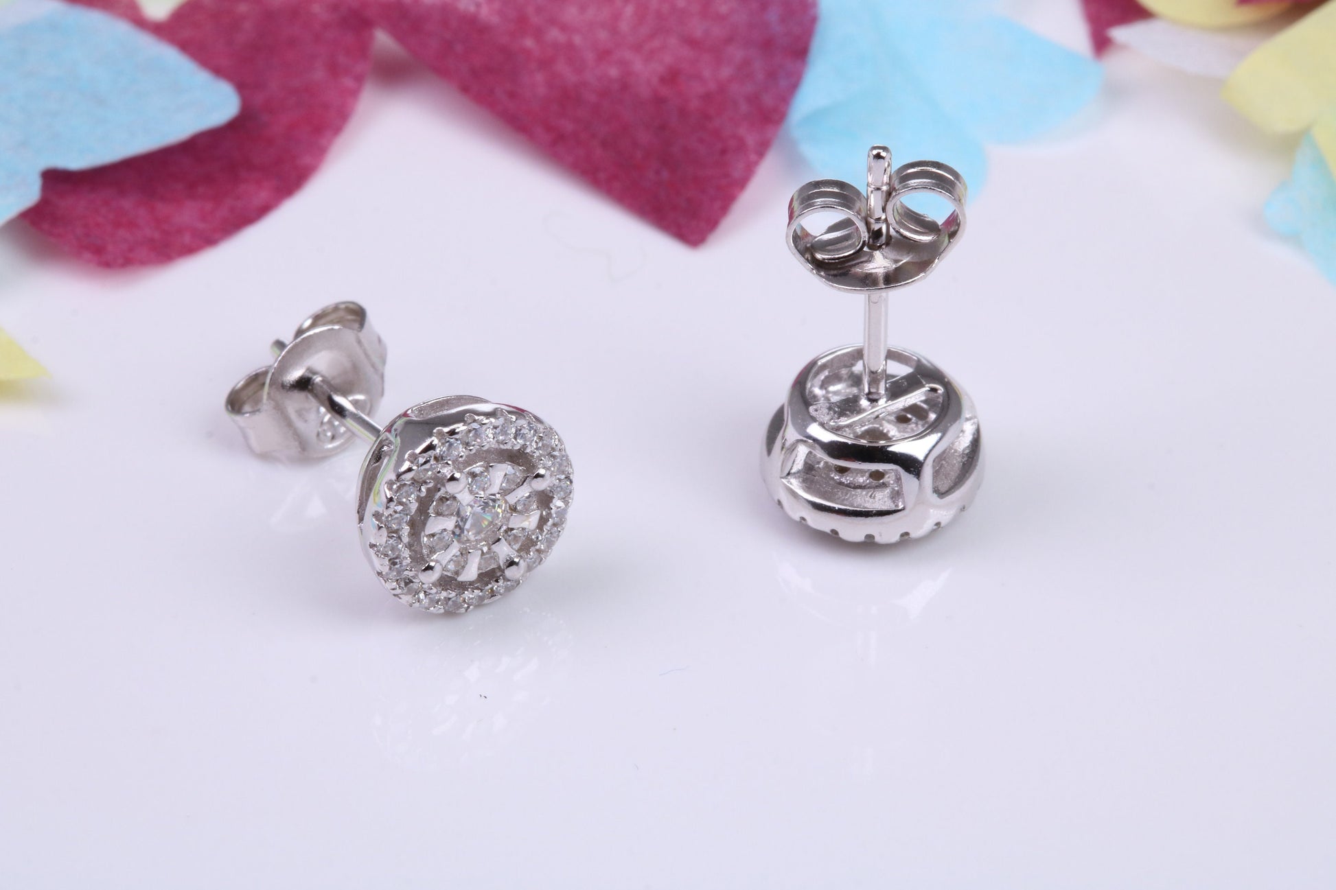 8 mm Round Cluster Cubic Zirconia set Earrings, Very Dressy, Made from Solid 925 Grade Sterling Silver
