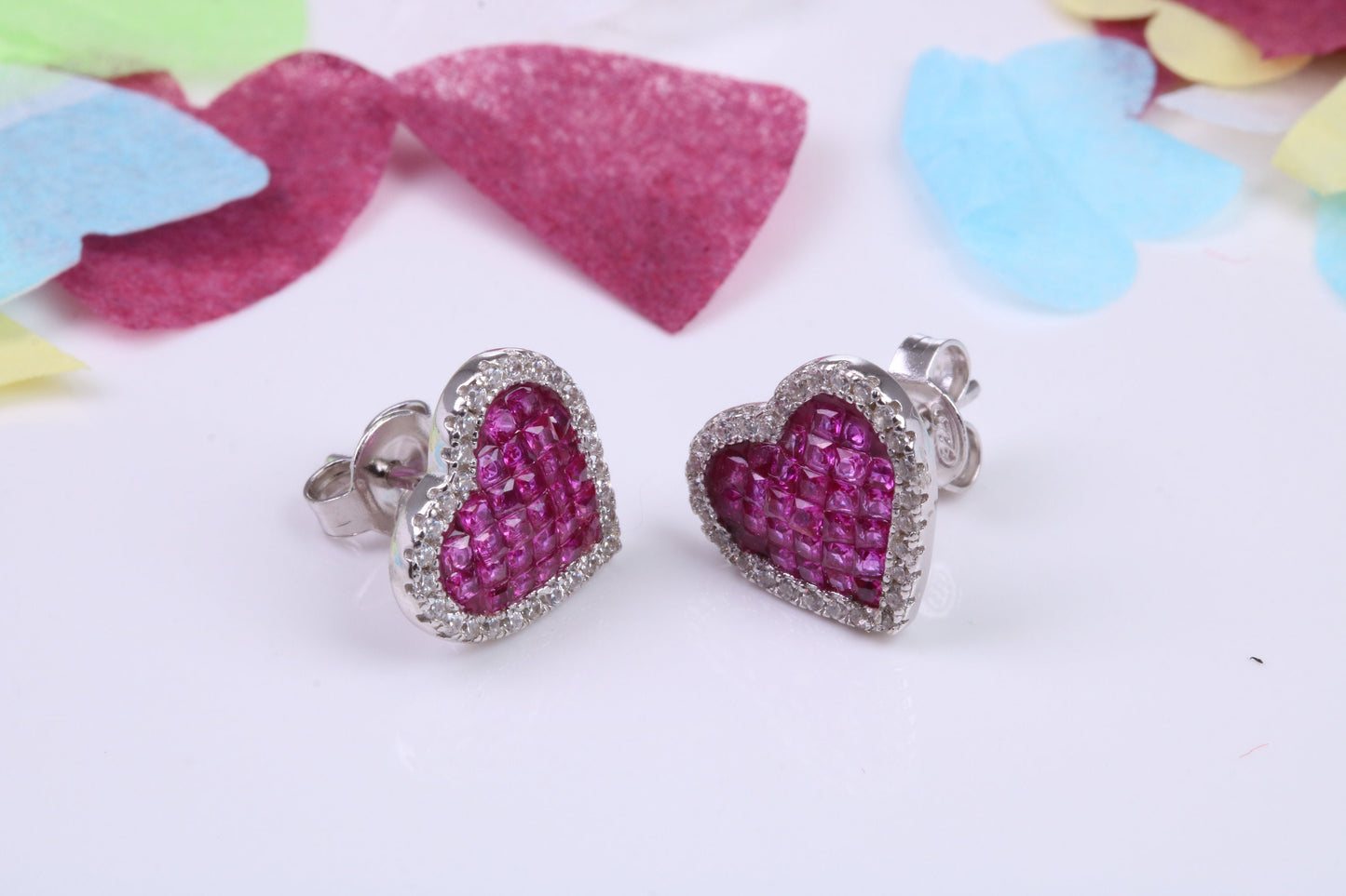 Love Heart Shaped Cubic Zirconia set Earrings, Very Dressy, Made from Solid 925 Grade Sterling Silver