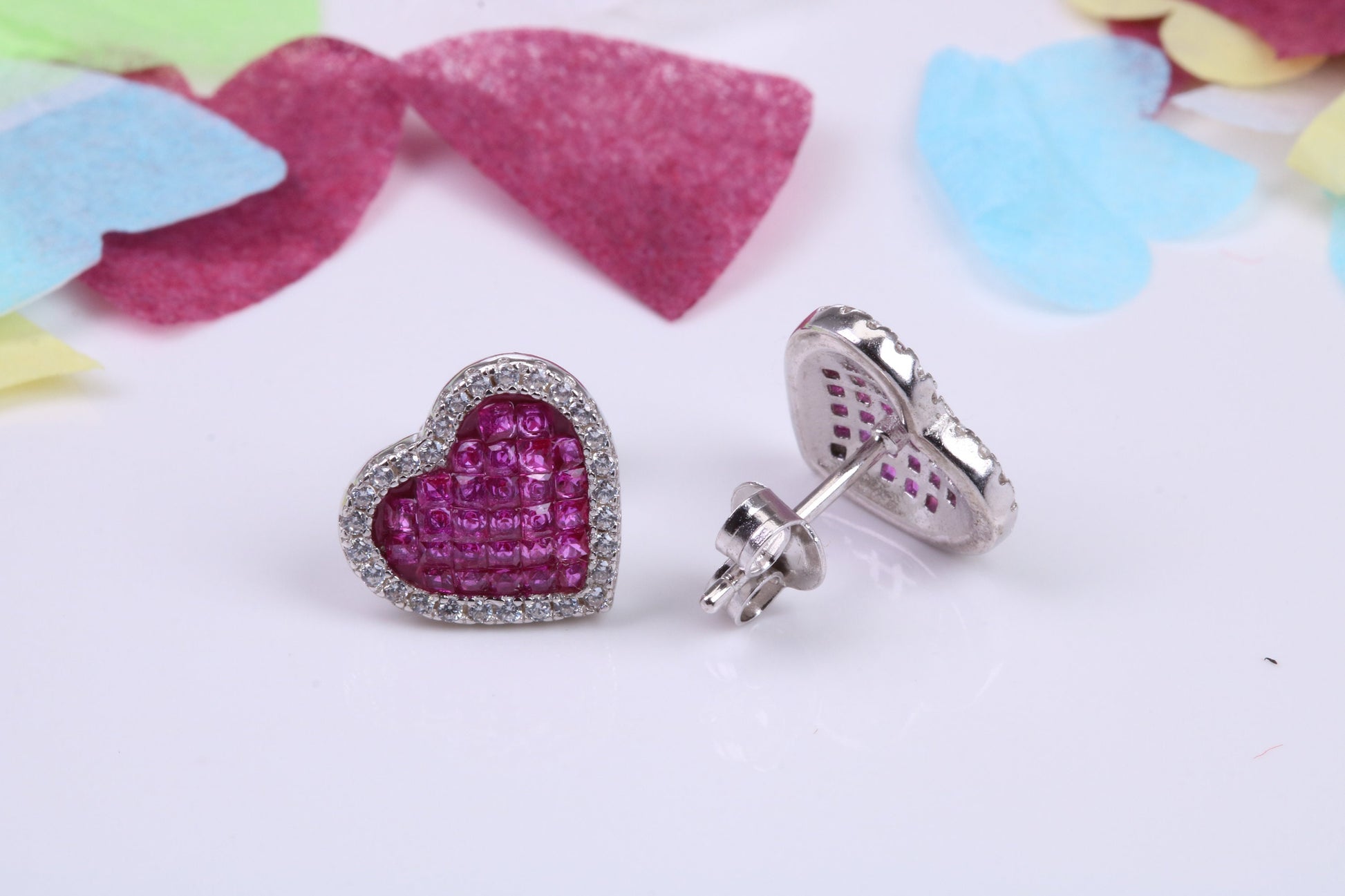 Love Heart Shaped Cubic Zirconia set Earrings, Very Dressy, Made from Solid 925 Grade Sterling Silver