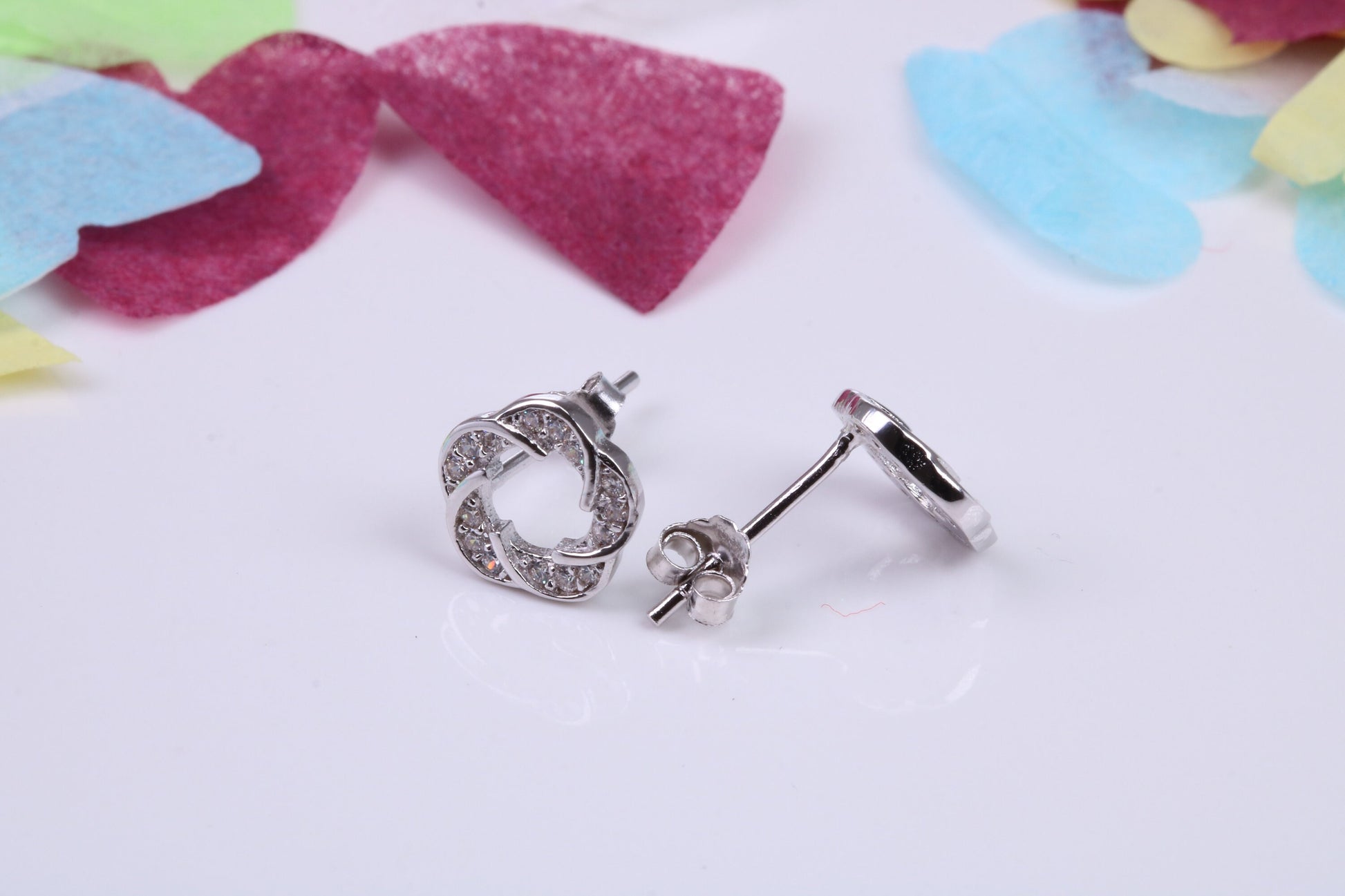 9 mm Round Flower Cluster Cubic Zirconia set Earrings, Very Dressy, Made from Solid 925 Grade Sterling Silver