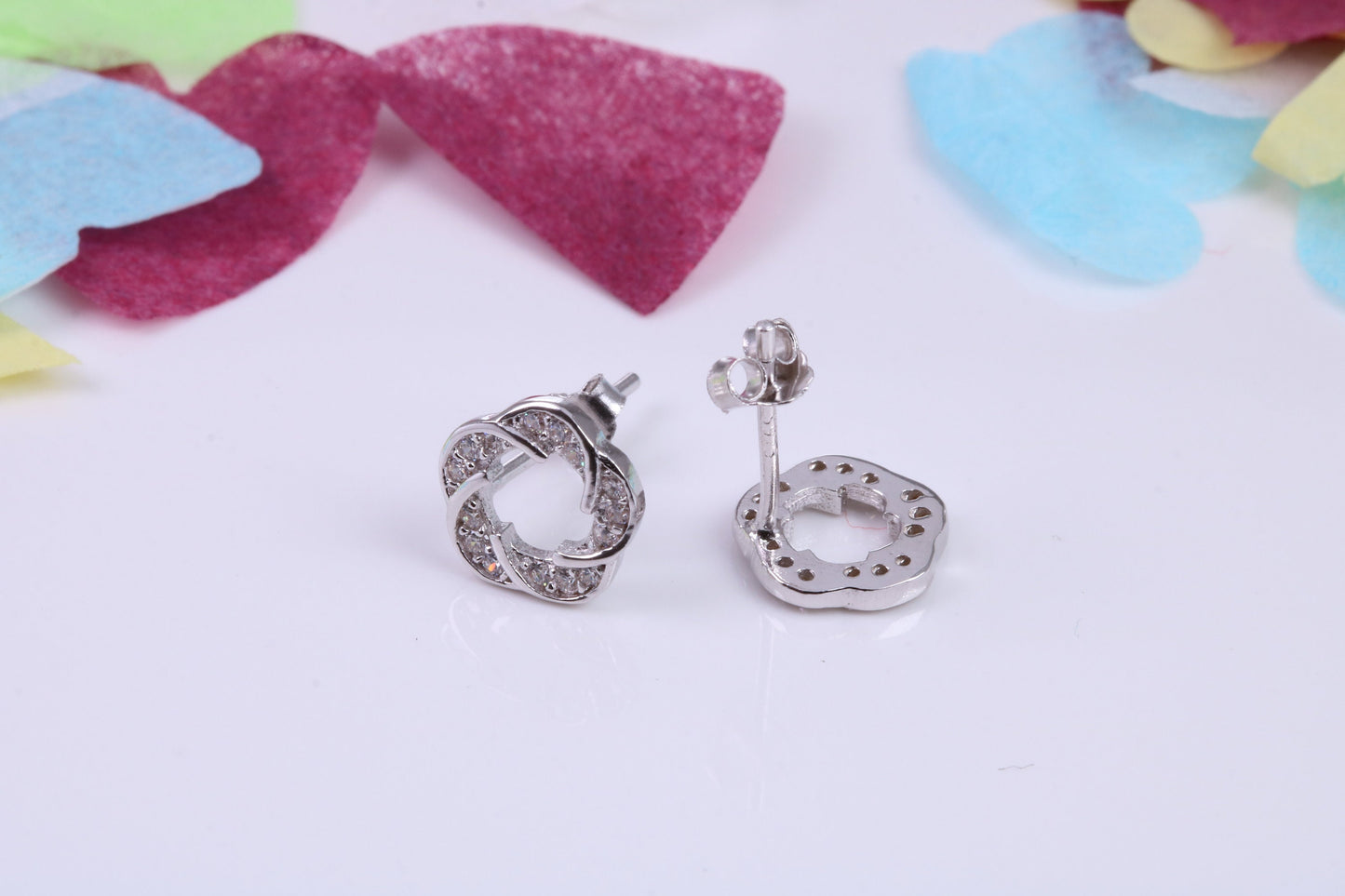 9 mm Round Flower Cluster Cubic Zirconia set Earrings, Very Dressy, Made from Solid 925 Grade Sterling Silver