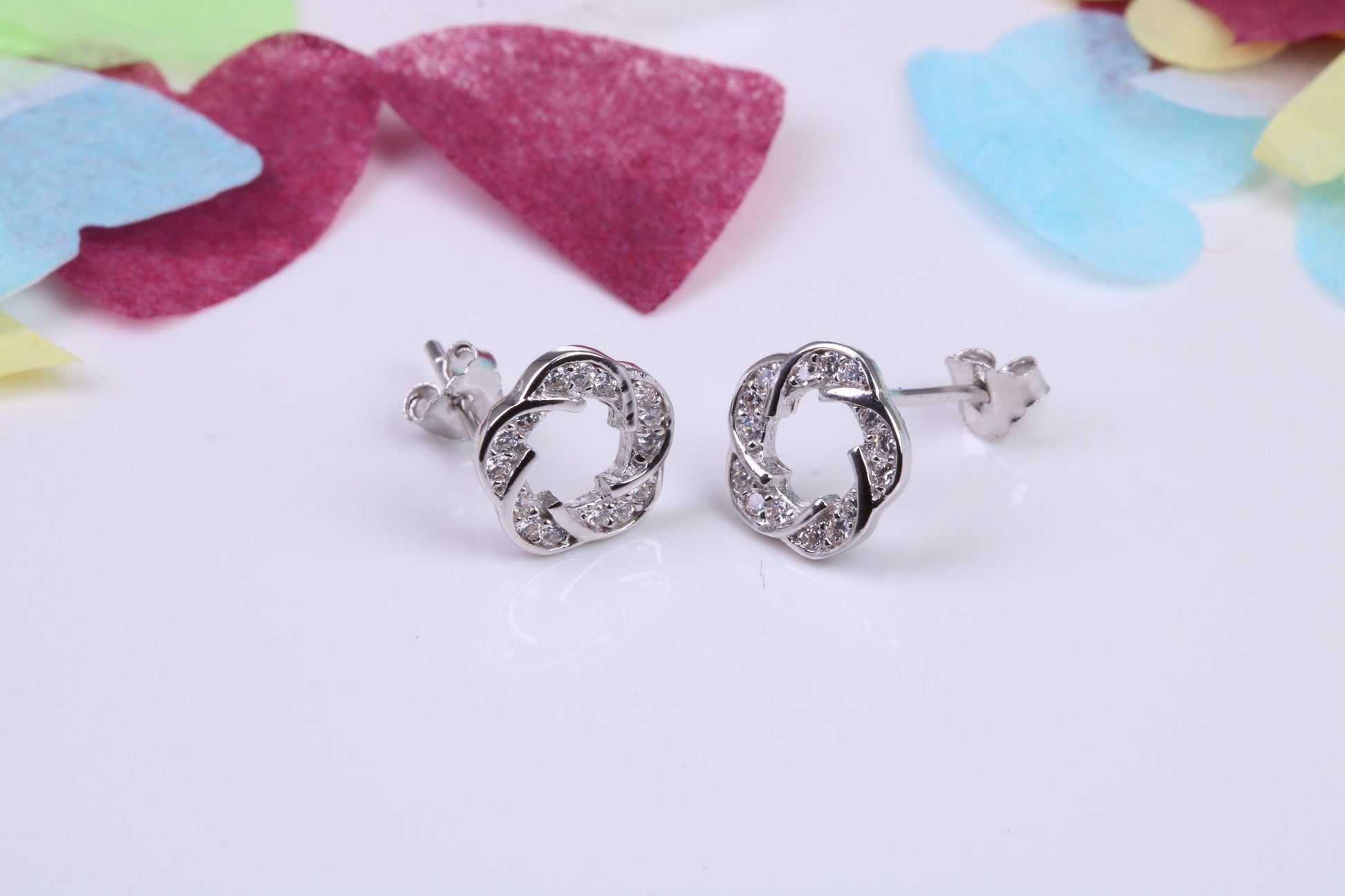 9 mm Round Flower Cluster Cubic Zirconia set Earrings, Very Dressy, Made from Solid 925 Grade Sterling Silver