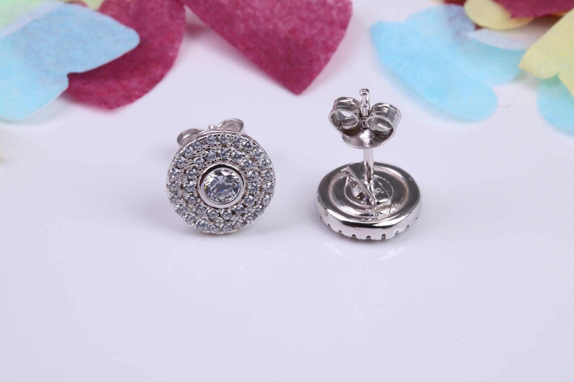 10 mm Round Cluster Cubic Zirconia set Earrings, Very Dressy, Made from Solid 925 Grade Sterling Silver