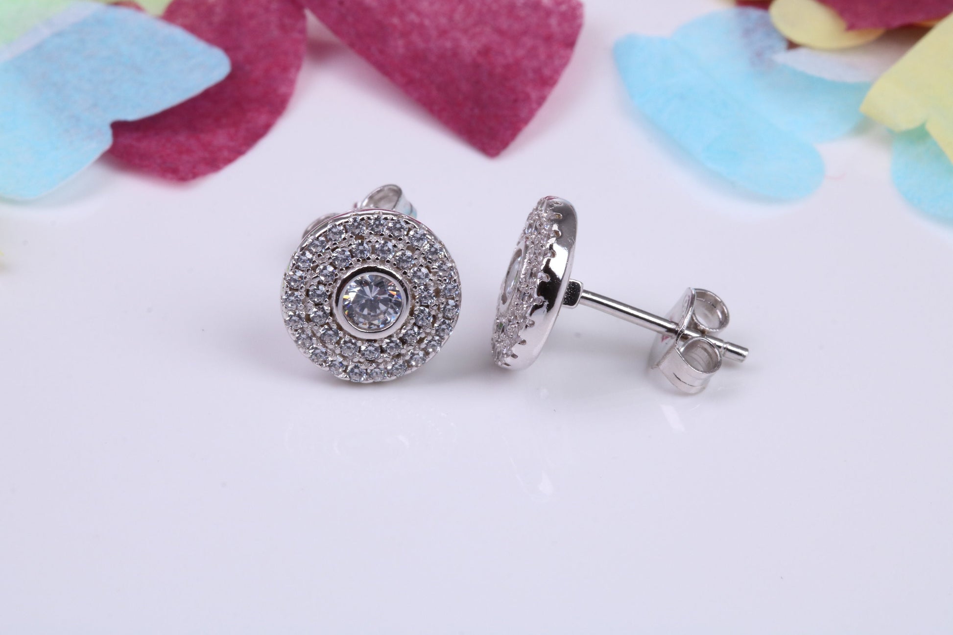 10 mm Round Cluster Cubic Zirconia set Earrings, Very Dressy, Made from Solid 925 Grade Sterling Silver