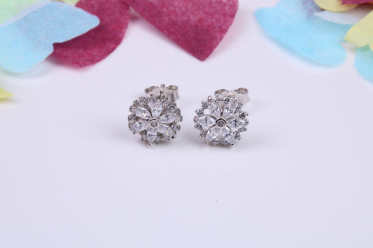 8 mm Round Cluster Cubic Zirconia set Earrings, Very Dressy, Made from Solid 925 Grade Sterling Silver