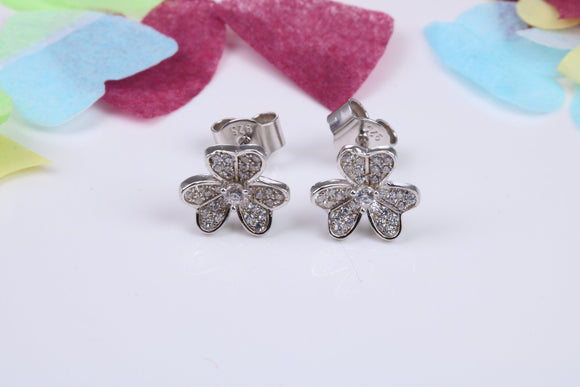 10 mm Round Flower Cluster Cubic Zirconia set Earrings, Very Dressy, Made from Solid 925 Grade Sterling Silver