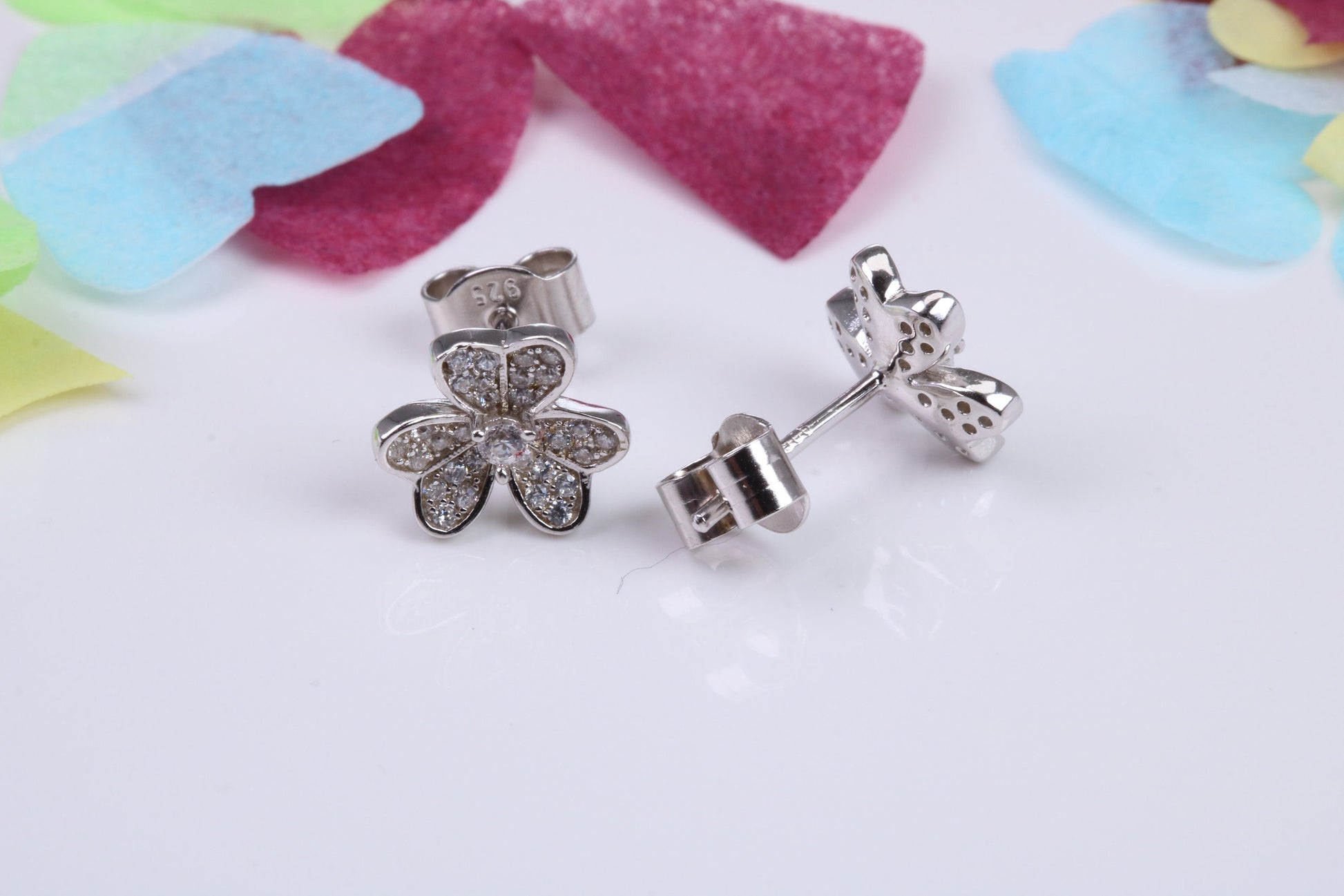10 mm Round Flower Cluster Cubic Zirconia set Earrings, Very Dressy, Made from Solid 925 Grade Sterling Silver