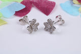 10 mm Round Flower Cluster Cubic Zirconia set Earrings, Very Dressy, Made from Solid 925 Grade Sterling Silver