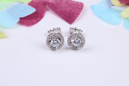 8 mm Round Cluster Cubic Zirconia set Earrings, Very Dressy, Made from Solid 925 Grade Sterling Silver