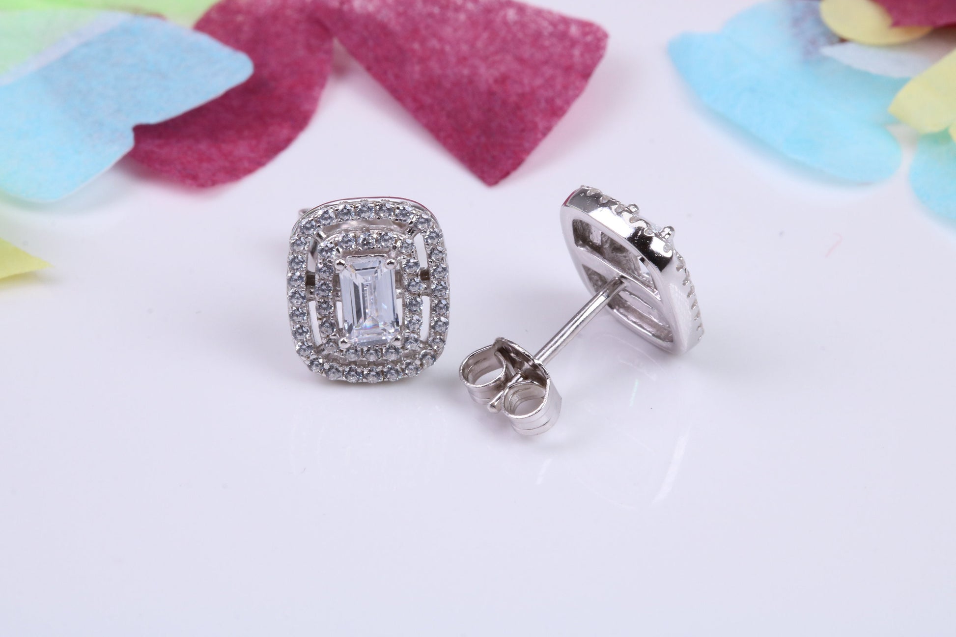Cluster Cubic Zirconia set Earrings, Very Dressy, Made from Solid 925 Grade Sterling Silver