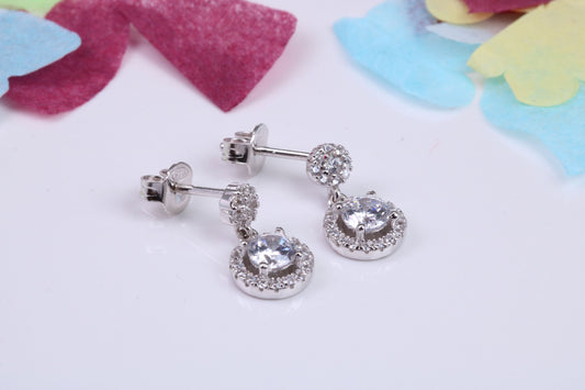 12 mm Long Dropper Earrings, Cubic Zirconia set, Made from Solid 925 Grade Sterling Silver