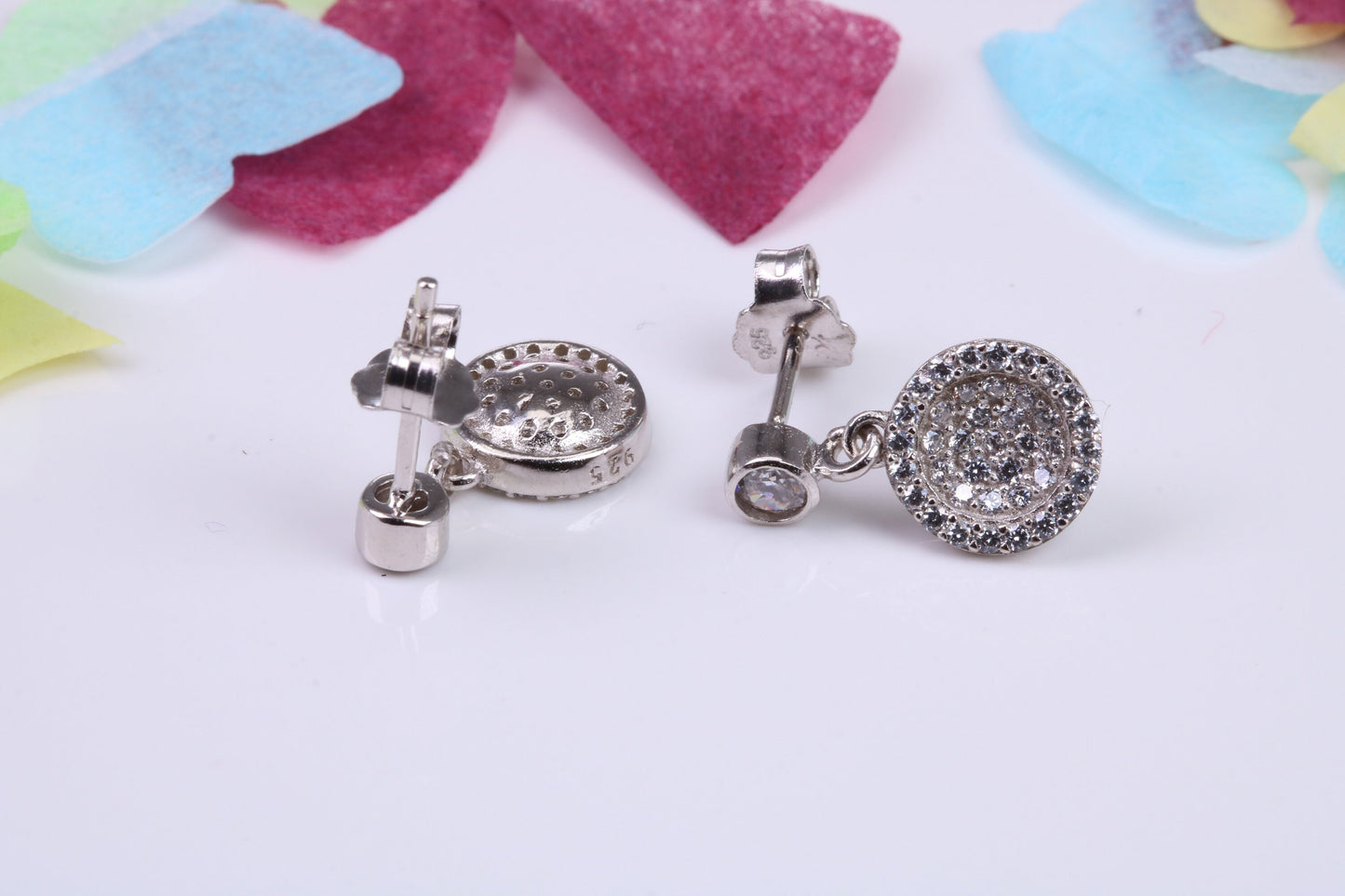 15mm Long Dropper Earrings, Cubic Zirconia set, Made from Solid 925 Grade Sterling Silver