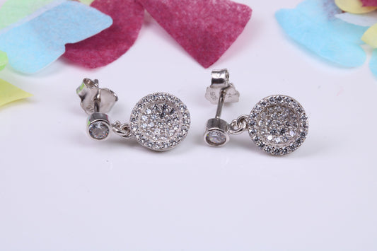 15mm Long Dropper Earrings, Cubic Zirconia set, Made from Solid 925 Grade Sterling Silver
