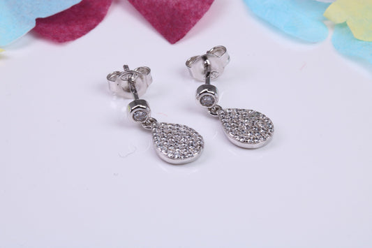 15mm Long Dropper Earrings, Cubic Zirconia set, Made from Solid 925 Grade Sterling Silver