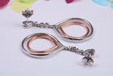 45 mm Long Dropper Earrings, Two Tone Finish, Cubic Zirconia set, Made from Solid 925 Grade Sterling Silver
