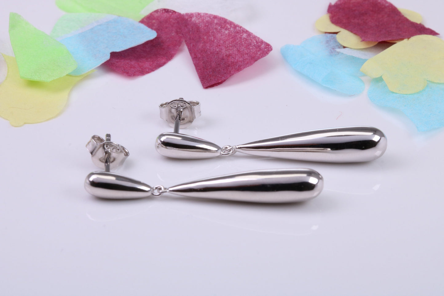 37 mm Long Dropper Earrings, Made from Solid 925 Grade Sterling Silver