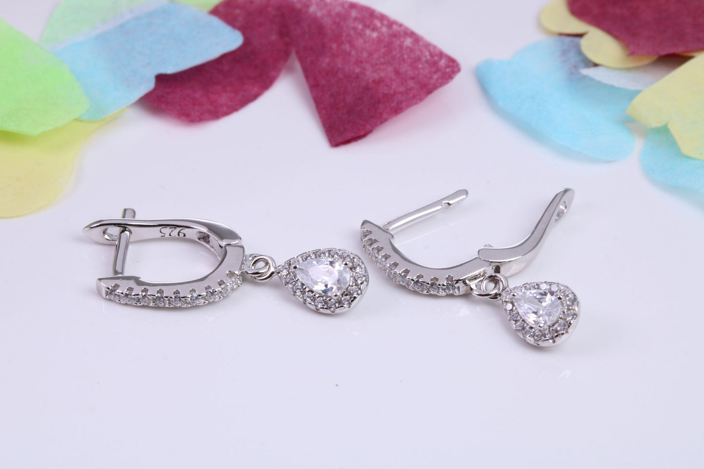 Dropper Hoop Earrings, Cubic Zirconia set, Made from Solid 925 Grade Sterling Silver