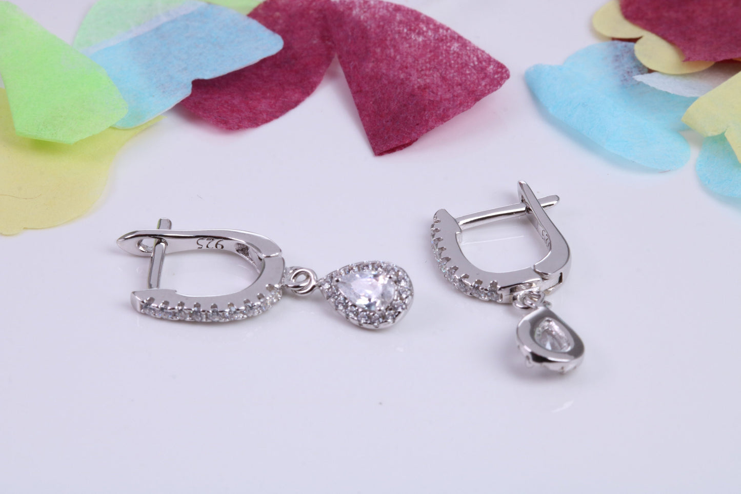 Dropper Hoop Earrings, Cubic Zirconia set, Made from Solid 925 Grade Sterling Silver