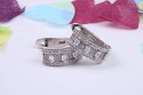 15 mm Long Hoop Cubic Zirconia set Earrings, Very Dressy, Made from Solid 925 Grade Sterling Silver