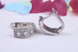 15 mm Long Hoop Cubic Zirconia set Earrings, Very Dressy, Made from Solid 925 Grade Sterling Silver