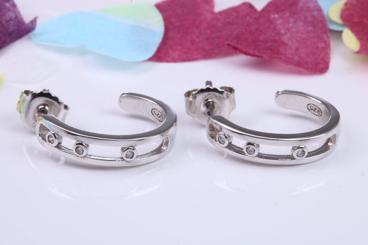 20 mm Long Hoop Cubic Zirconia set Earrings, Very Dressy, Made from Solid 925 Grade Sterling Silver