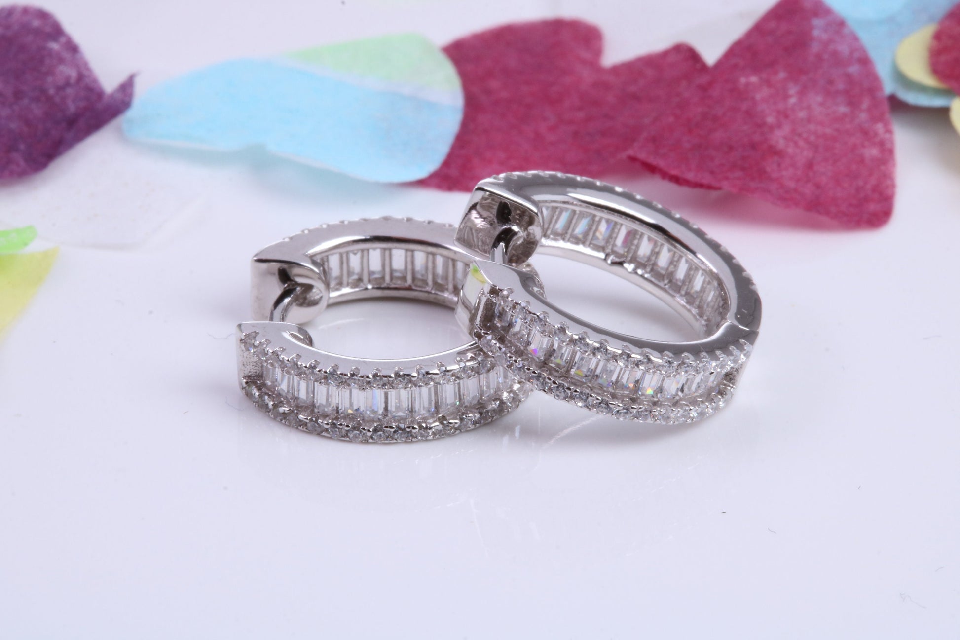 16 mm Round Hoop Cubic Zirconia set Earrings, Very Dressy, Made from Solid 925 Grade Sterling Silver