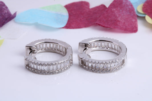 16 mm Round Hoop Cubic Zirconia set Earrings, Very Dressy, Made from Solid 925 Grade Sterling Silver