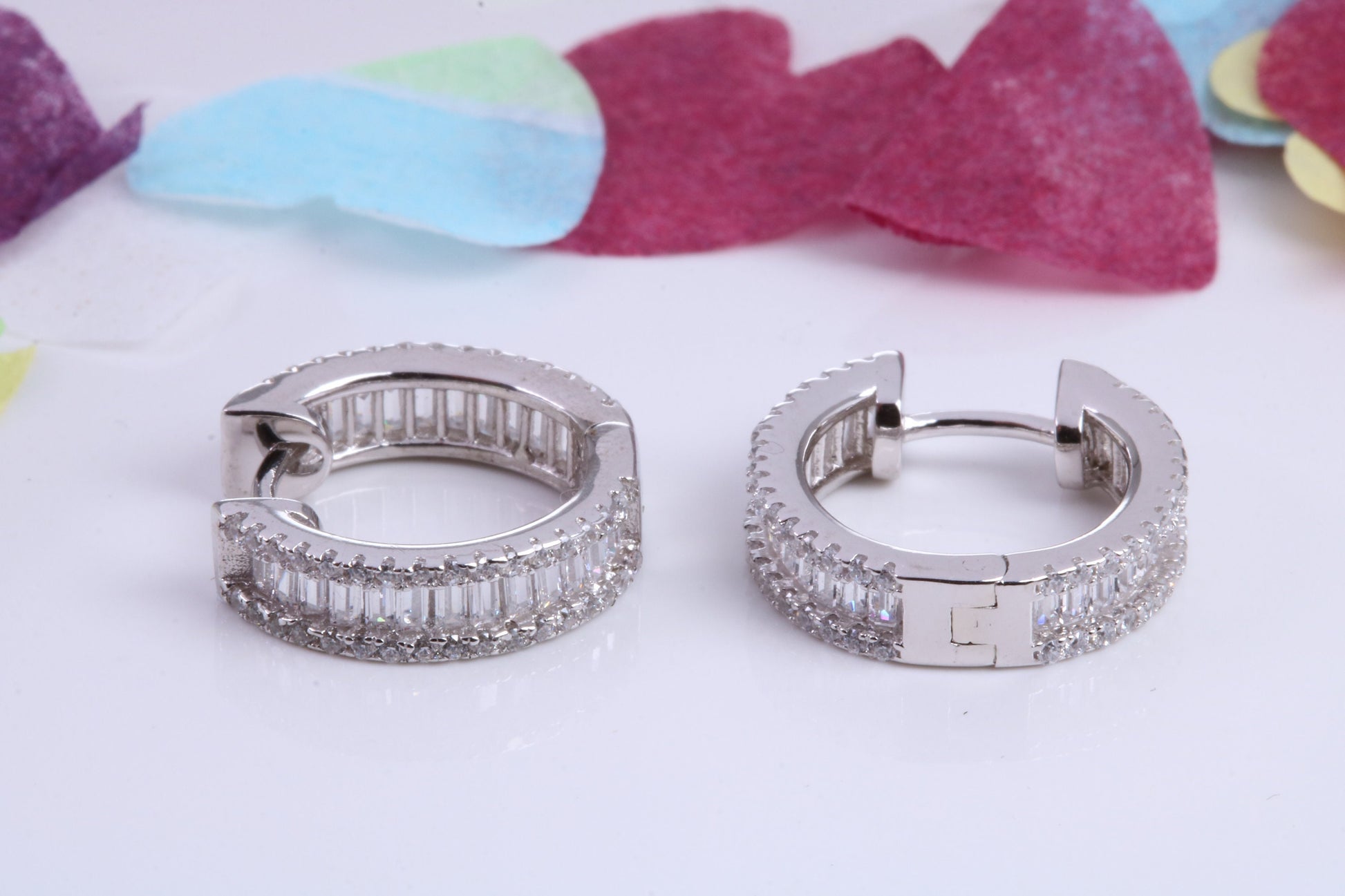 16 mm Round Hoop Cubic Zirconia set Earrings, Very Dressy, Made from Solid 925 Grade Sterling Silver