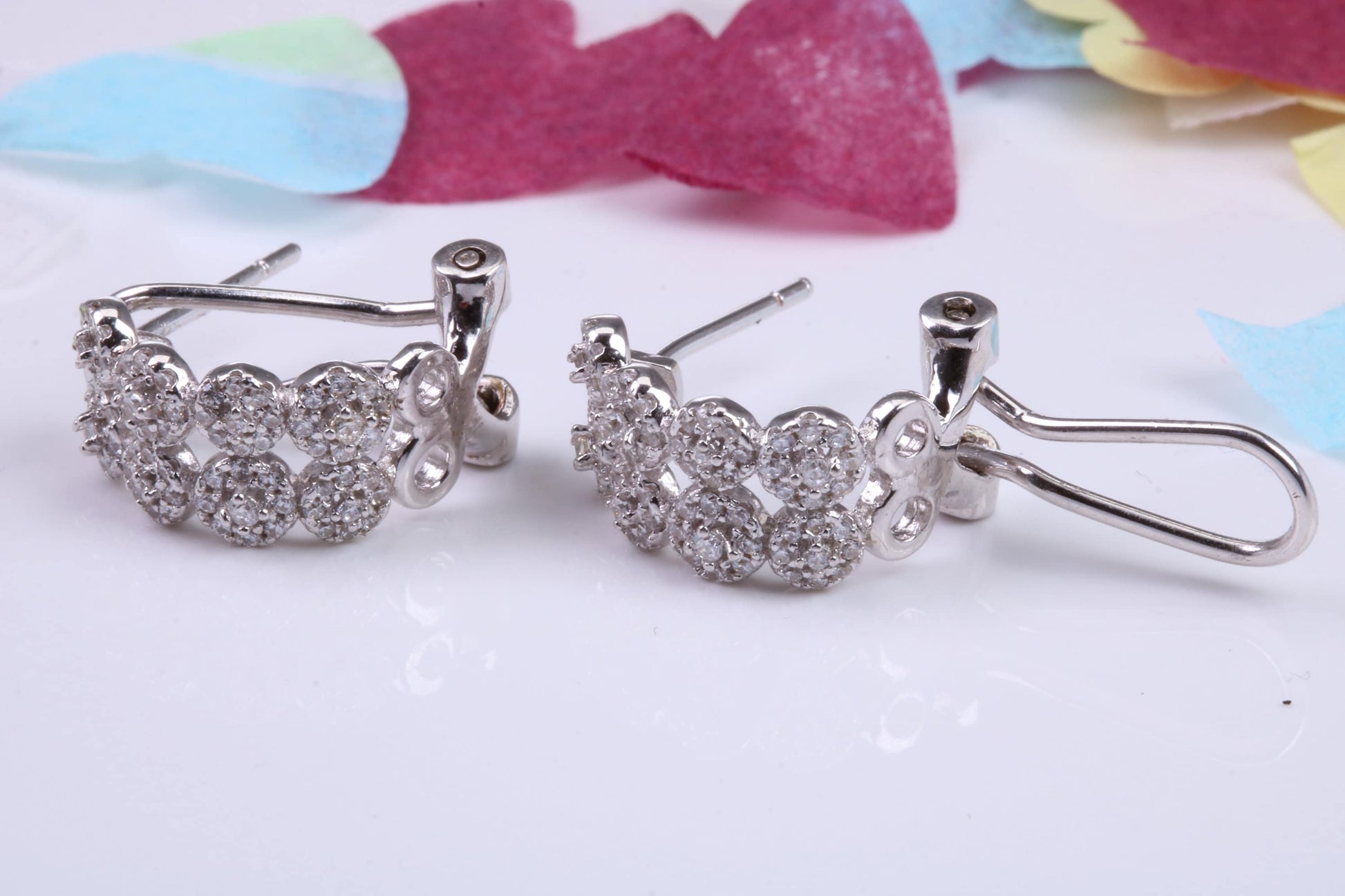 17 mm Long Hoop Cubic Zirconia set Earrings, Very Dressy, Made from Solid 925 Grade Sterling Silver