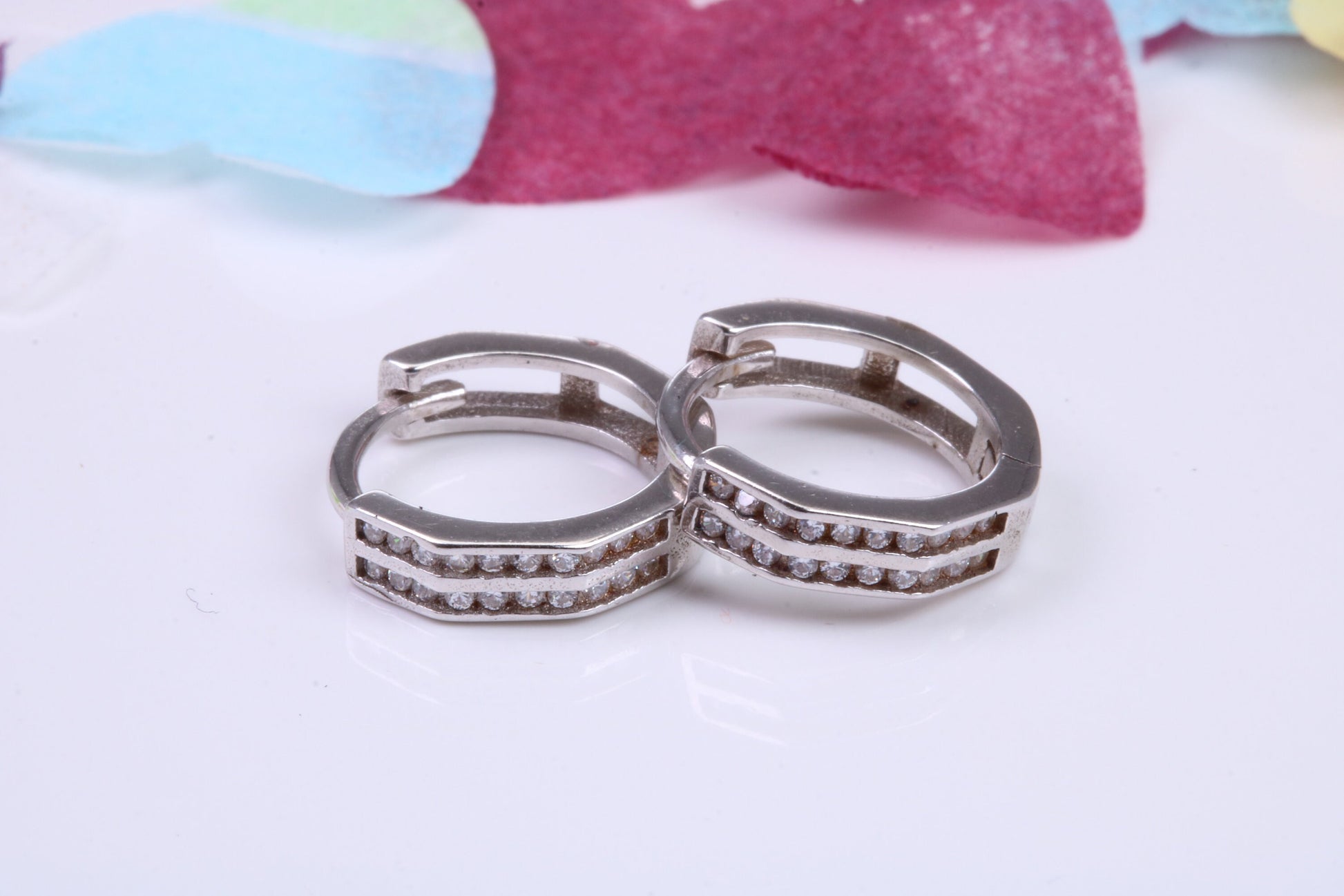 14 mm Round Hoop Cubic Zirconia set Earrings, Very Dressy, Made from Solid 925 Grade Sterling Silver