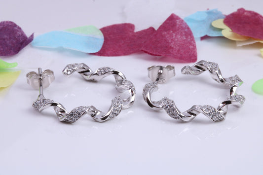 25 mm Round Hoop Cubic Zirconia set Earrings, Very Dressy, Made from Solid 925 Grade Sterling Silver