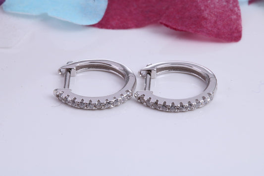 14 mm Round Hoop Cubic Zirconia set Earrings, Very Dressy, Made from Solid 925 Grade Sterling Silver