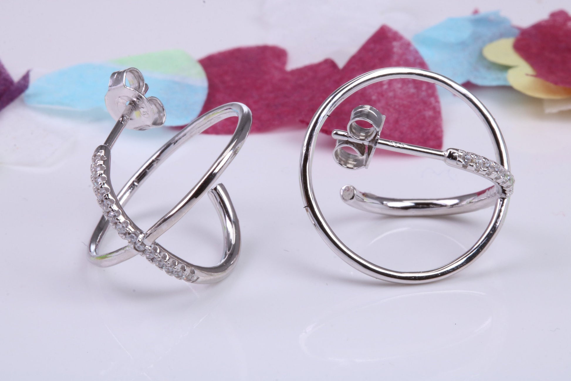 17 mm Round Hoop Cubic Zirconia set Earrings, Very Dressy, Made from Solid 925 Grade Sterling Silver