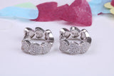 14 mm Round Hoop Cubic Zirconia set Earrings, Very Dressy, Made from Solid 925 Grade Sterling Silver