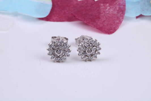 7 mm Round Cluster Cubic Zirconia set Earrings, Very Dressy, Made from Solid 925 Grade Sterling Silver