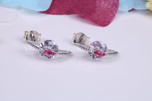 13 mm Long Cubic Zirconia set Earrings, Very Dressy, Made from Solid 925 Grade Sterling Silver