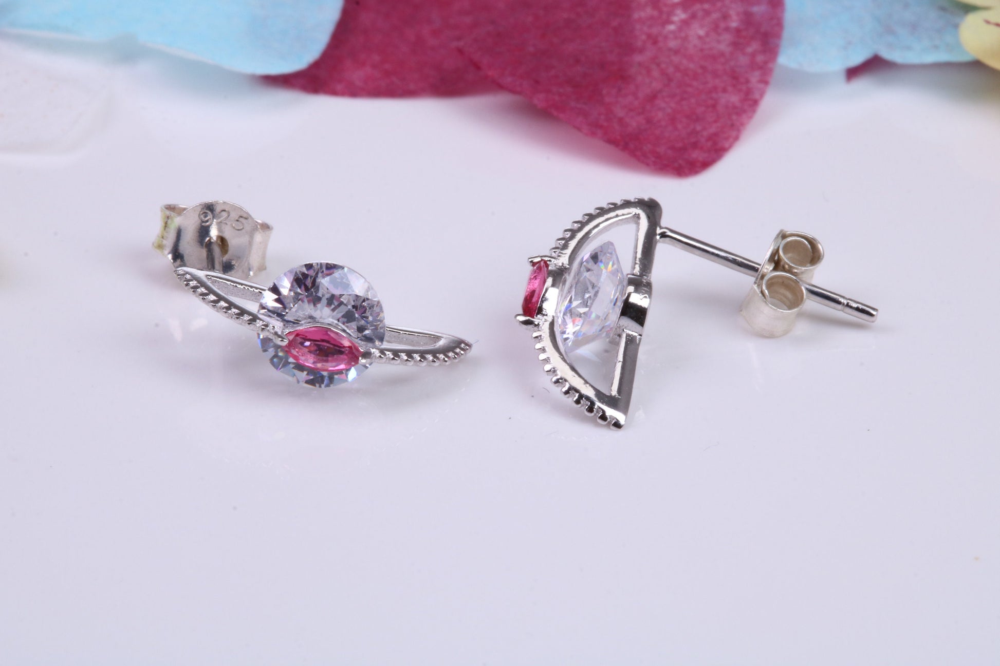 13 mm Long Cubic Zirconia set Earrings, Very Dressy, Made from Solid 925 Grade Sterling Silver
