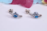 13 mm Long Cubic Zirconia set Earrings, Very Dressy, Made from Solid 925 Grade Sterling Silver